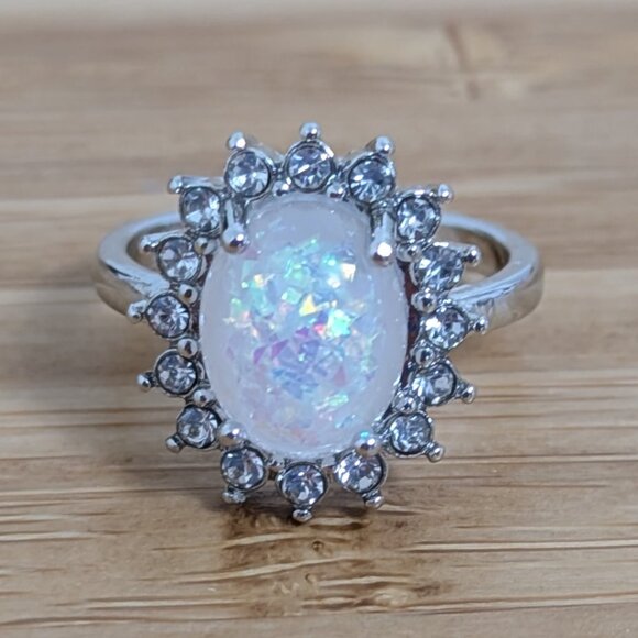 Faux opal and CZ ring - Picture 1 of 1